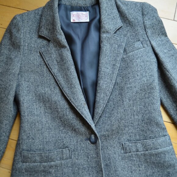 Pendleton Vintage Gray Wool Herringbone Preppy Academia Blazer Jacket Size 2 - Picture 3 of 15
